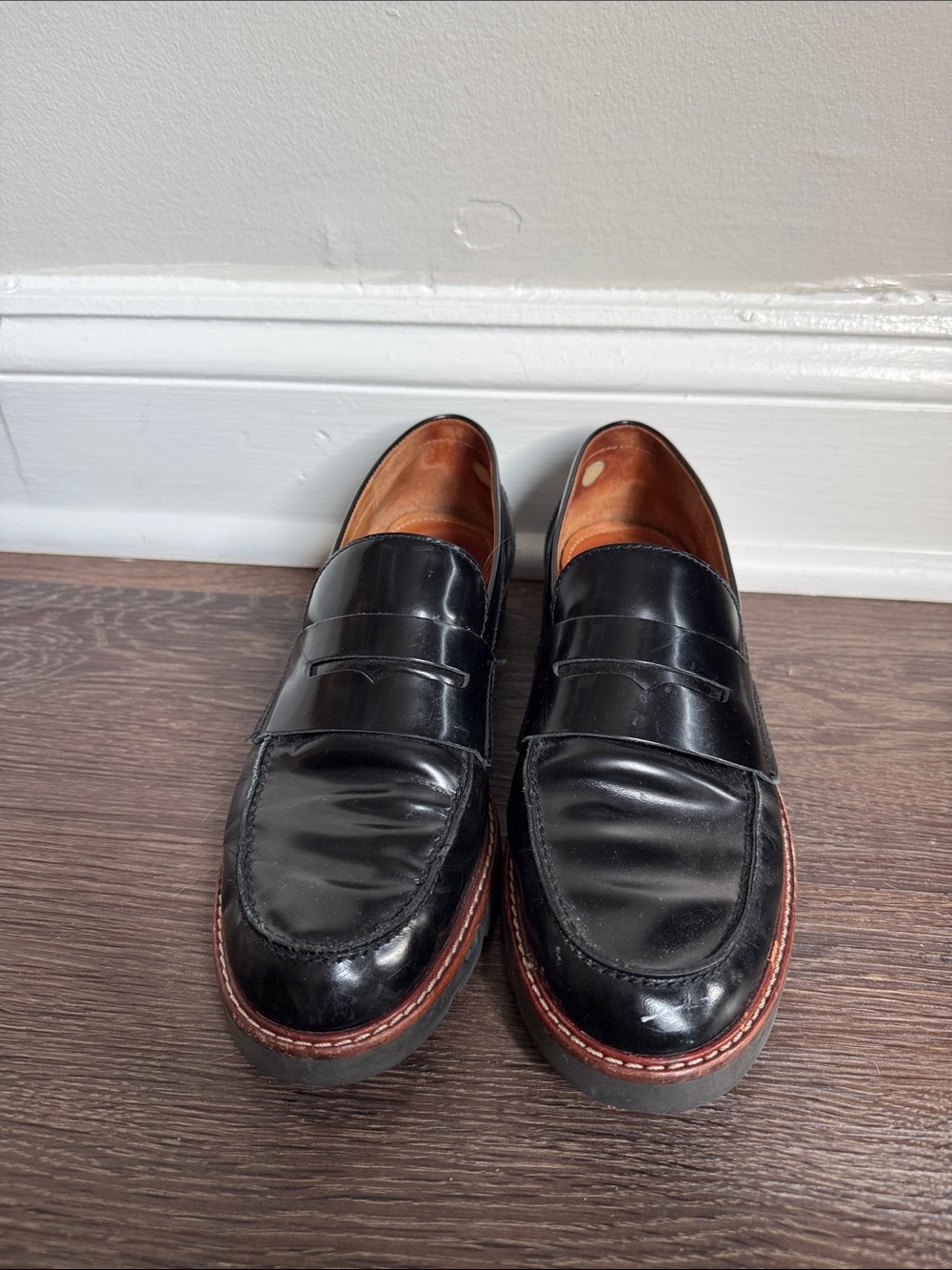Coach Black Leather Penny Loafers with Brown Welt
